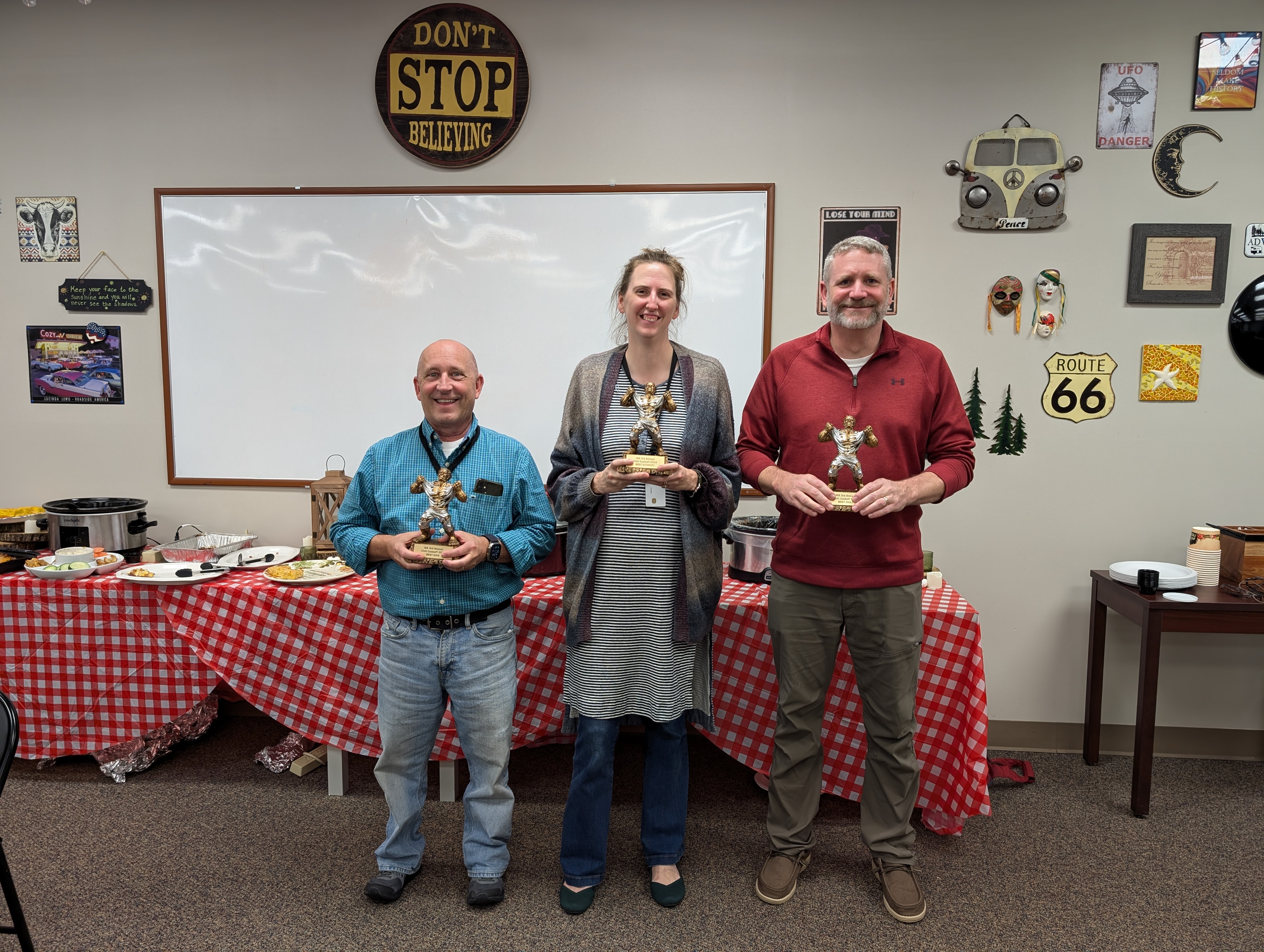 winners of the chili cookoff categories; Greg, Heather, and Chris