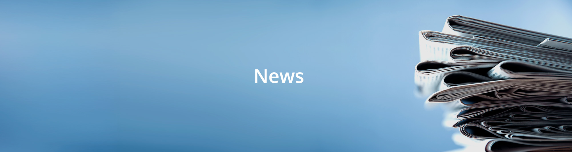 a stack of newspapers sitting all the way to the right on top of a gradient blue background and the word News in the middle of the image